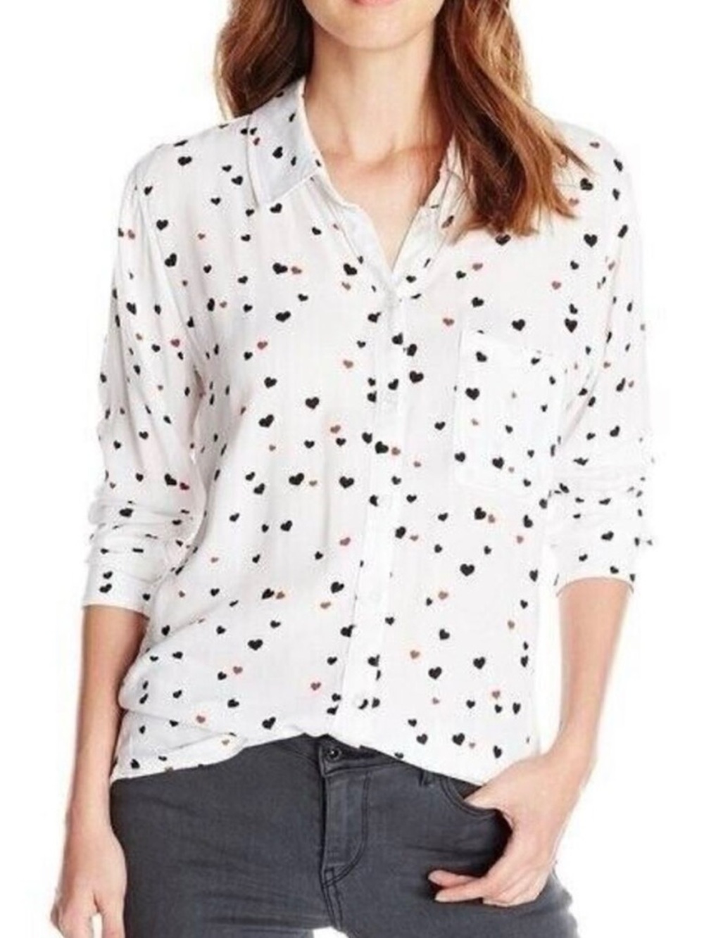 Rails | Rosci White Heart-Print Button-Down Blouse| Sz S